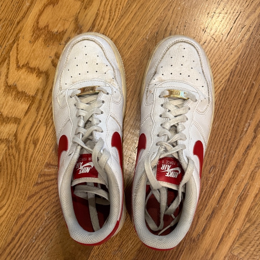 Nike Air Force 1 White and Red Shoes